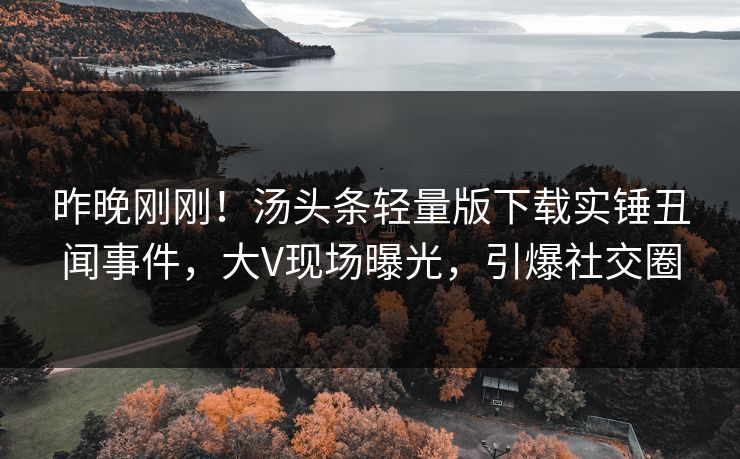 昨晚刚刚！汤头条轻量版下载实锤丑闻事件，大V现场曝光，引爆社交圈