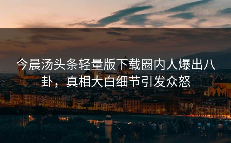 今晨汤头条轻量版下载圈内人爆出八卦，真相大白细节引发众怒