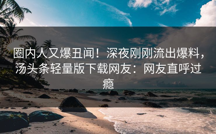 圈内人又爆丑闻！深夜刚刚流出爆料，汤头条轻量版下载网友：网友直呼过瘾